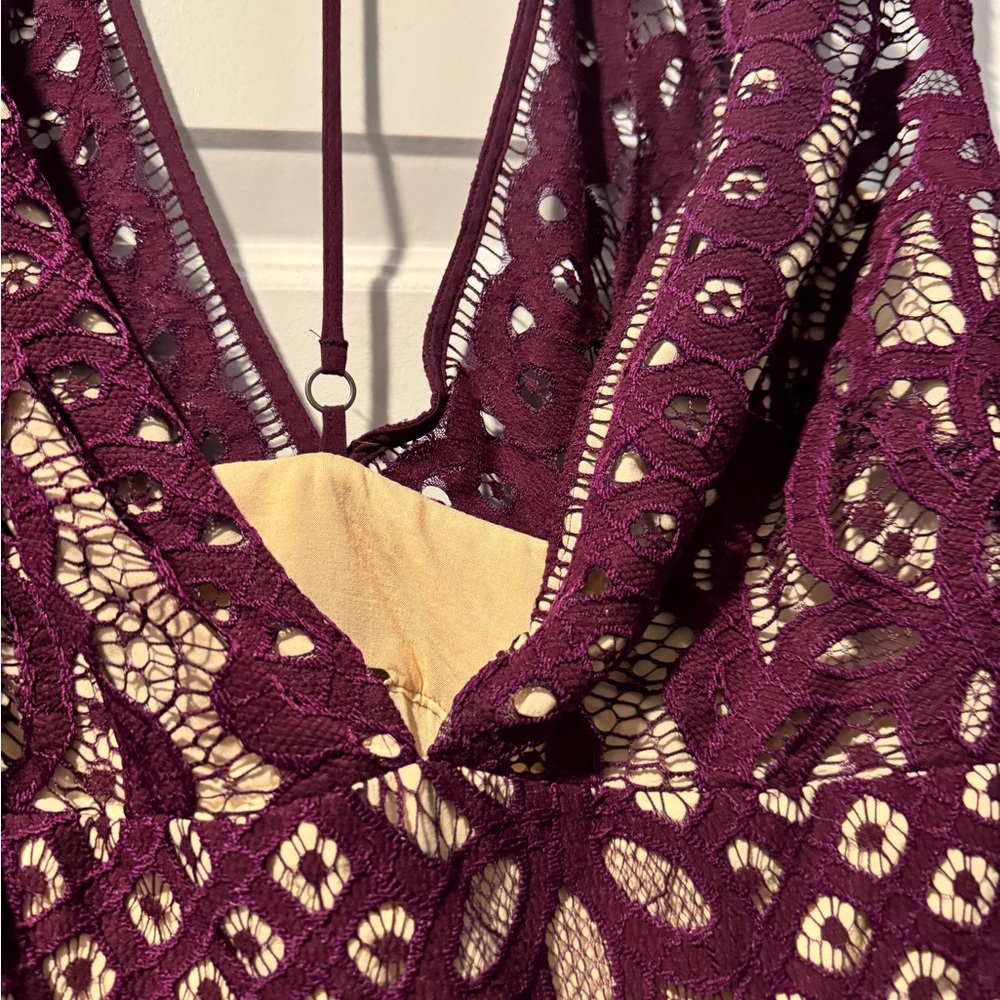 Free People Purple Bodycon Mini Dress Plunge Neckline - Picture 2 of 5